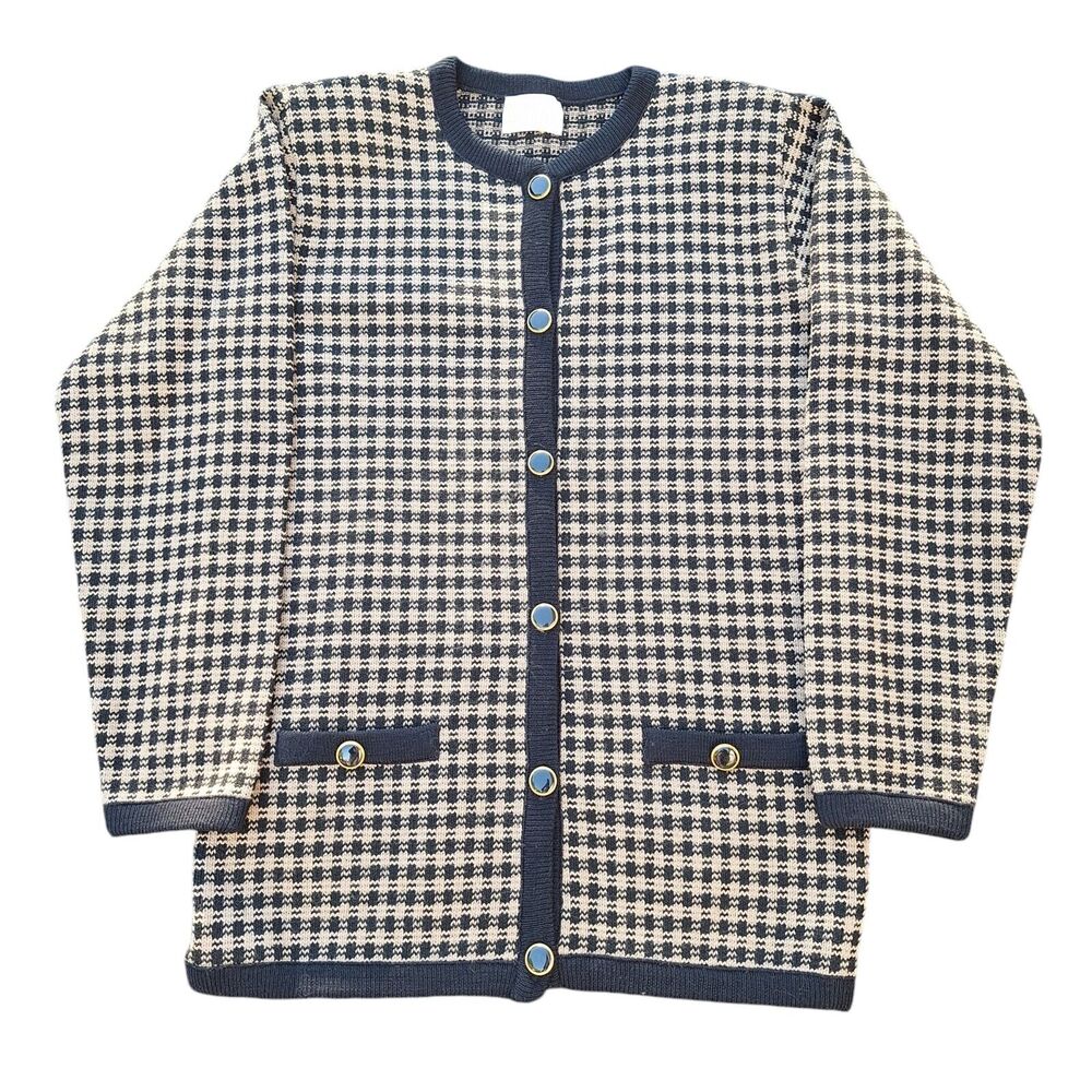 Vintage Pendleton 100% Virgin Wool Houndstooth Button-Up Sweater Women's Small